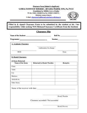 Clearance Slip  Form