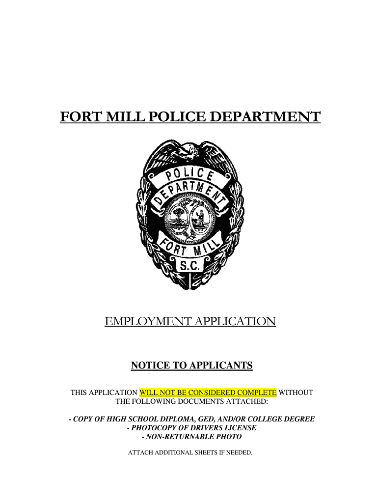  Police Department Application  Fort Mill 2013