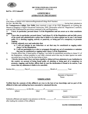 Anti Ragging Affidavit Format Sri Venkateswara College