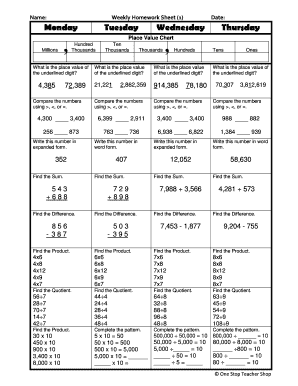 Weekly Homework Sheet PDF  Form