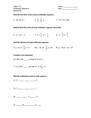 Arithmetic Sequence Worksheet  Form