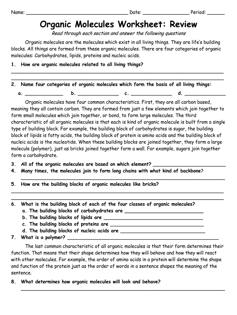 Get and Sign Biomolecule Review Worksheet Answer Key  Form
