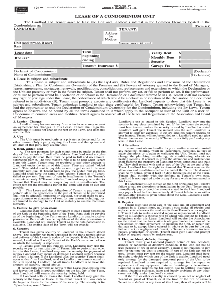  Generic Condo Rental Agreement Form 1996-2024