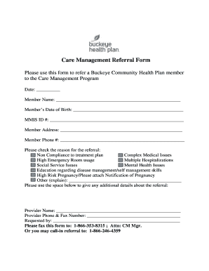 Care Management Referral Form PDF Buckeye Health Plan