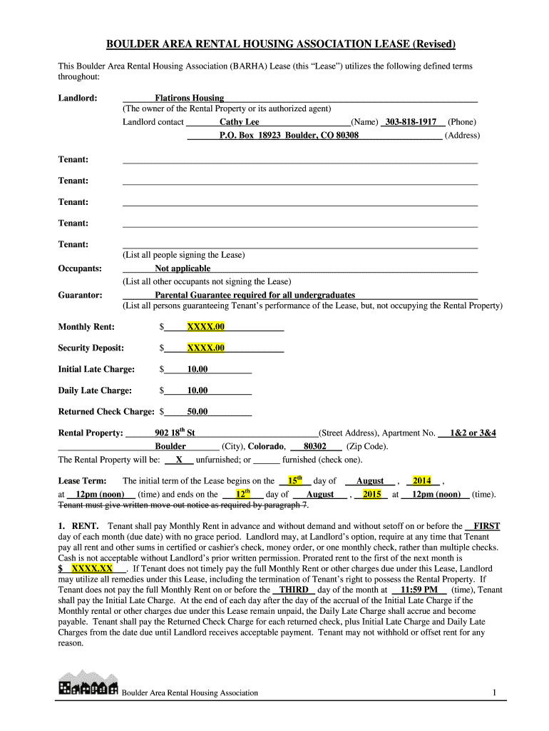 BOULDER AREA RENTAL HOUSING ASSOCIATION LEASE Bb  Form