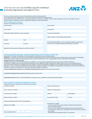 Anz Identification by Certified Copy for Individual  Form