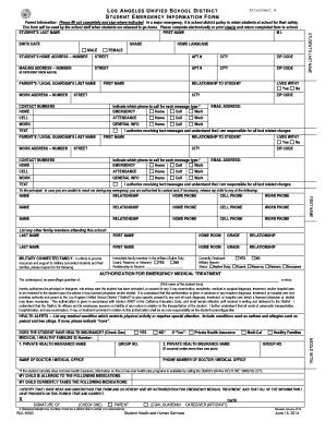 Lausd Student Emergency Information Form