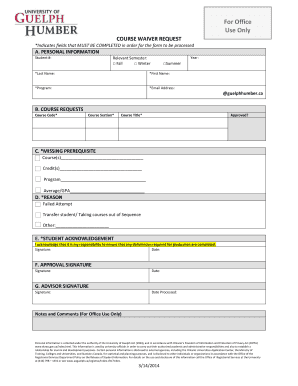 Course Waiver Form Guelph