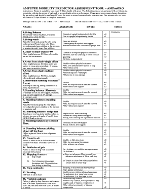 Amputee Mobility Predictor Scoring Form