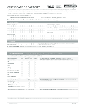 Capacity Certificate Form