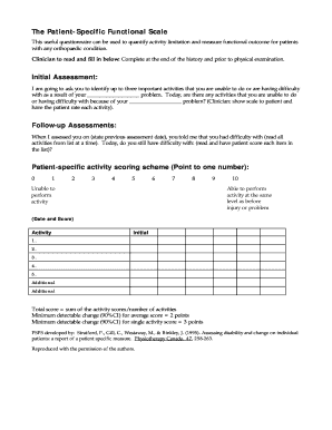 Patient Specific Functional Scale  Form