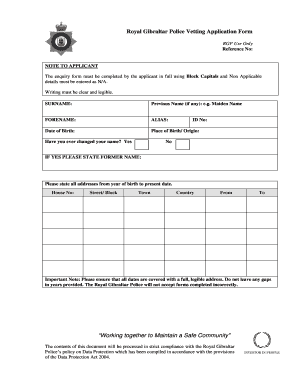  Police Vetting Form 2009