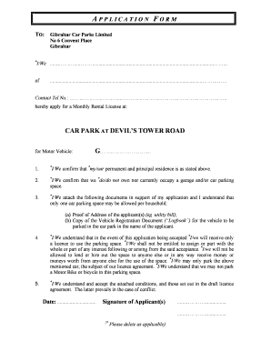 Gibraltar Car Parks  Form