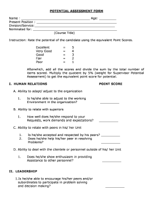 Potential Assessment Form