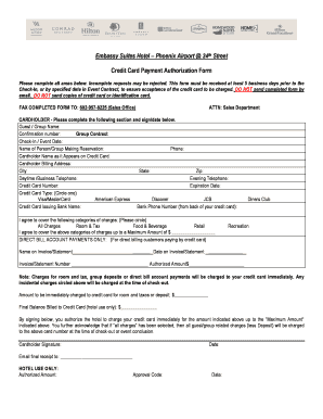 Embassy Suites Credit Card Authorization Form