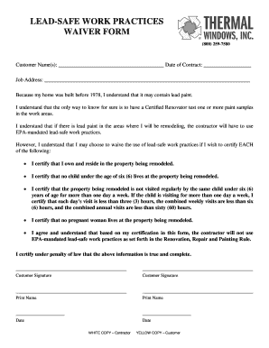 Lead Safe Work Practices Waiver Form Thermal Windows Inc