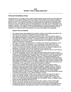 Student Parent Laptop Agreement Orange County Schools  Form