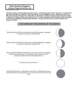 Earth Science Regents Orbit and Phases of the Moon Lab  Form