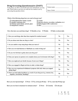 Drug Screening Questionnaire  Form