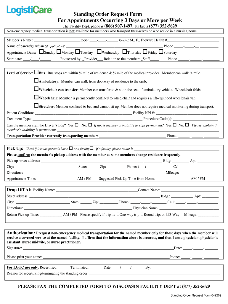  Standing Order Form Logisticare 2009-2024