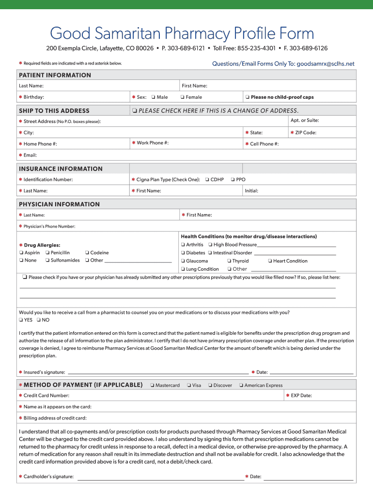 Good Samaritan Pharmacy Profile Form SCL Health System