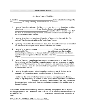 Indemnity Bond Stamp Paper  Form