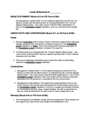 Nalc Grievance Template  Form