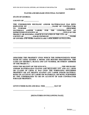 Georgia Lien Waiver Form PDF