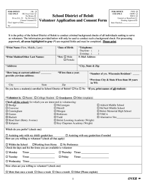 Volunteer Application School District of Beloit Sdb Schoolwires  Form