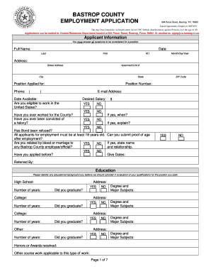 Bastrop County and Sheriffs Office Application  Form
