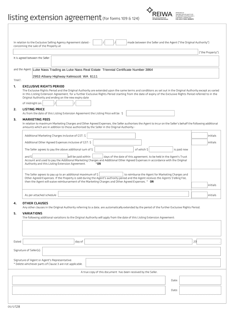 Reiwa Selling Agency Agreement Form 109