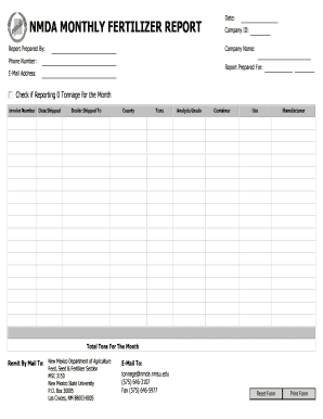 Monthly Tonnage Reporting Form New Mexico Department of Nmda Nmsu