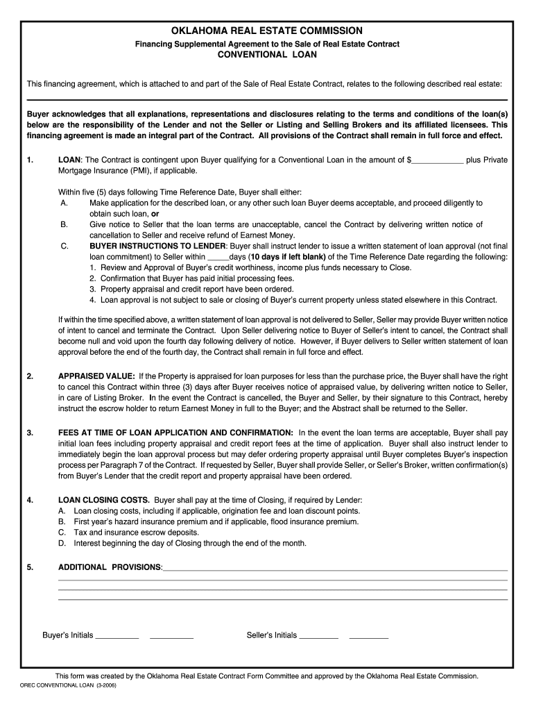 Financing Supplemental Agreement to the Sale of Real Estate Contract Ok  Form