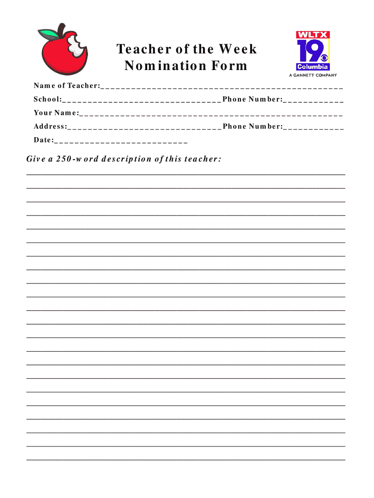 Teacher of the Week Nomination Form