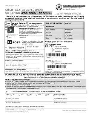 DCSI Child Related Employment Screening Form Department for