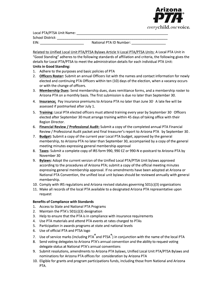 Standing Rules Template PDF Version Arizona PTA Azpta  Form