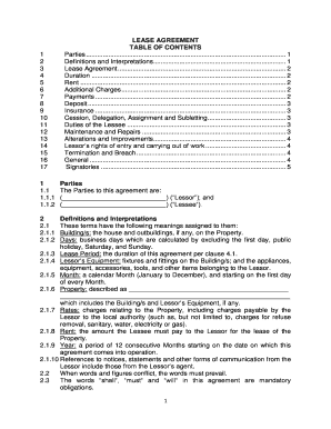 Contents of Lease Agreement  Form