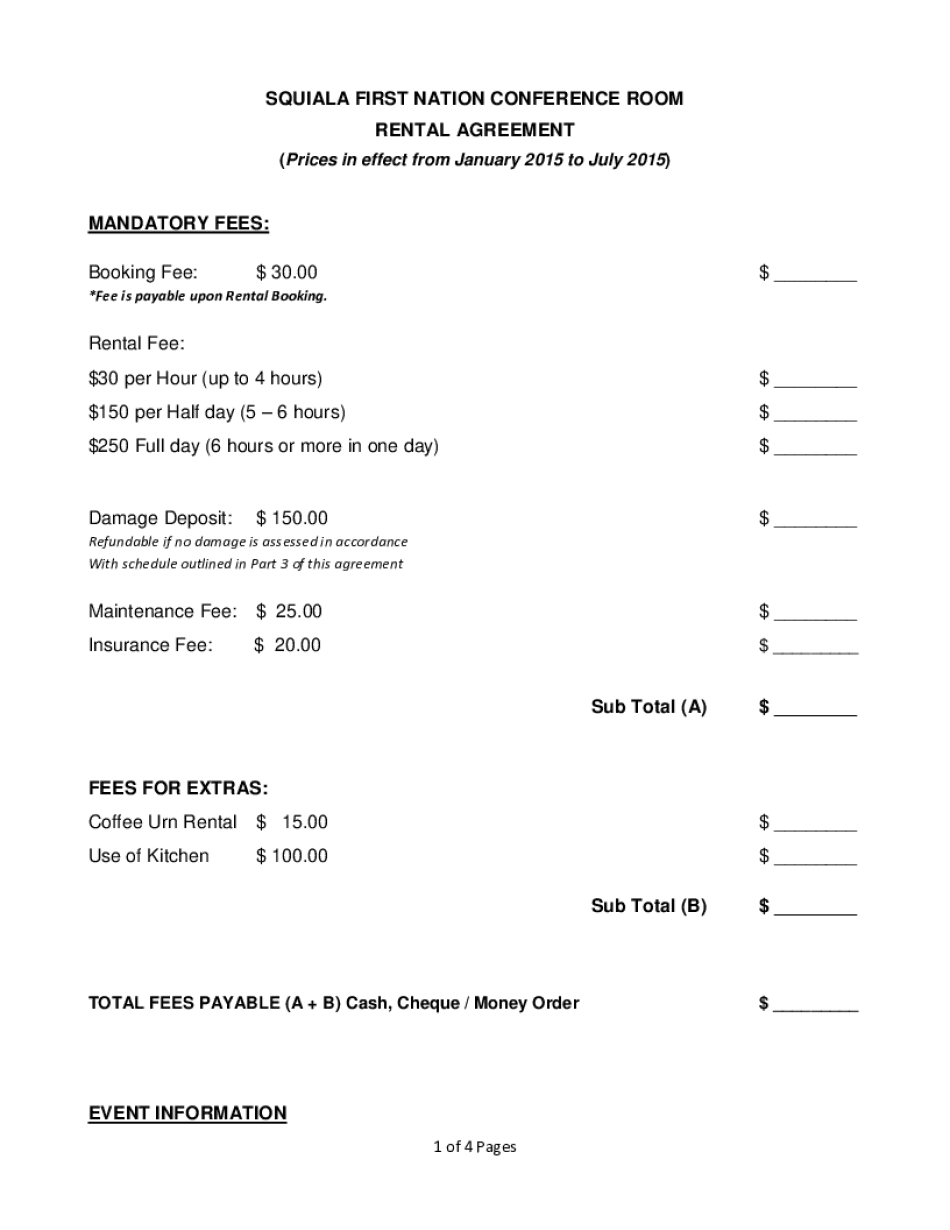 1 Conference Room Rental Agreement Squiala First Nation  Form