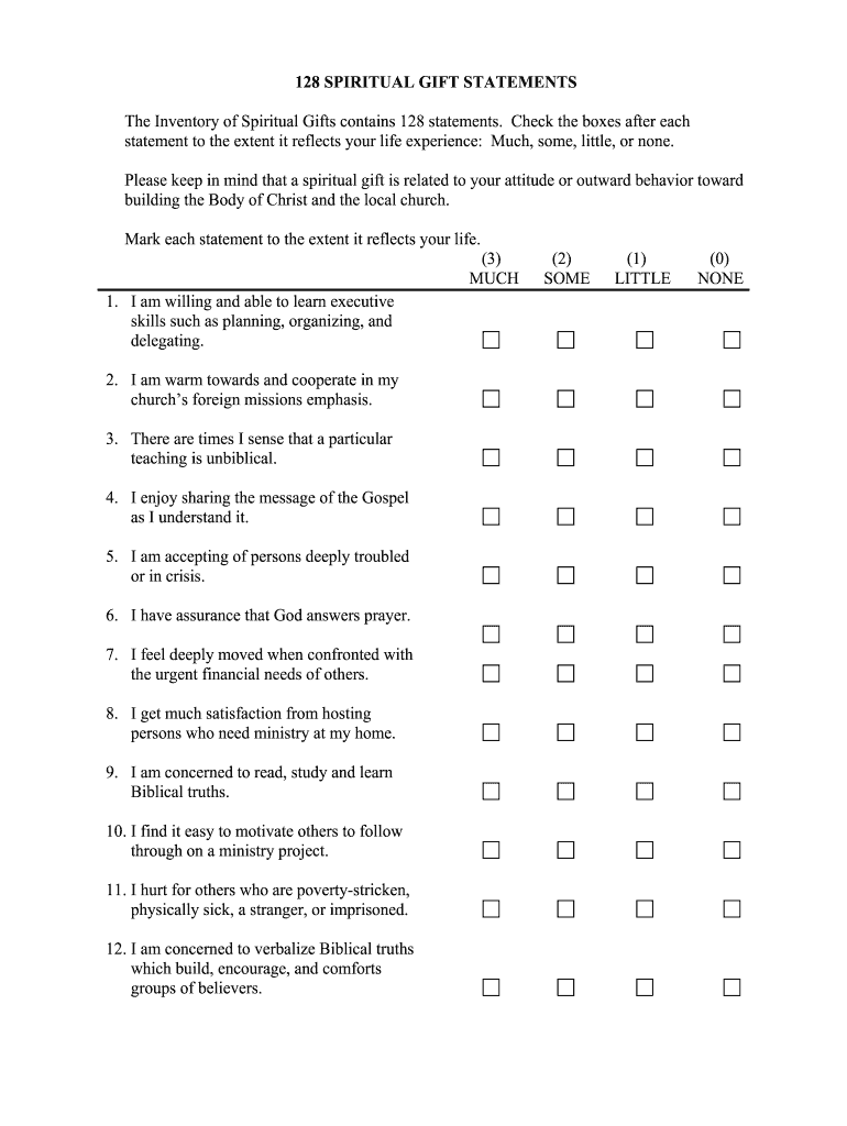 Spiritual Gifts Test PDF  Form