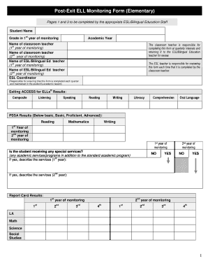Post Exit ELL Monitoring Form Elementary