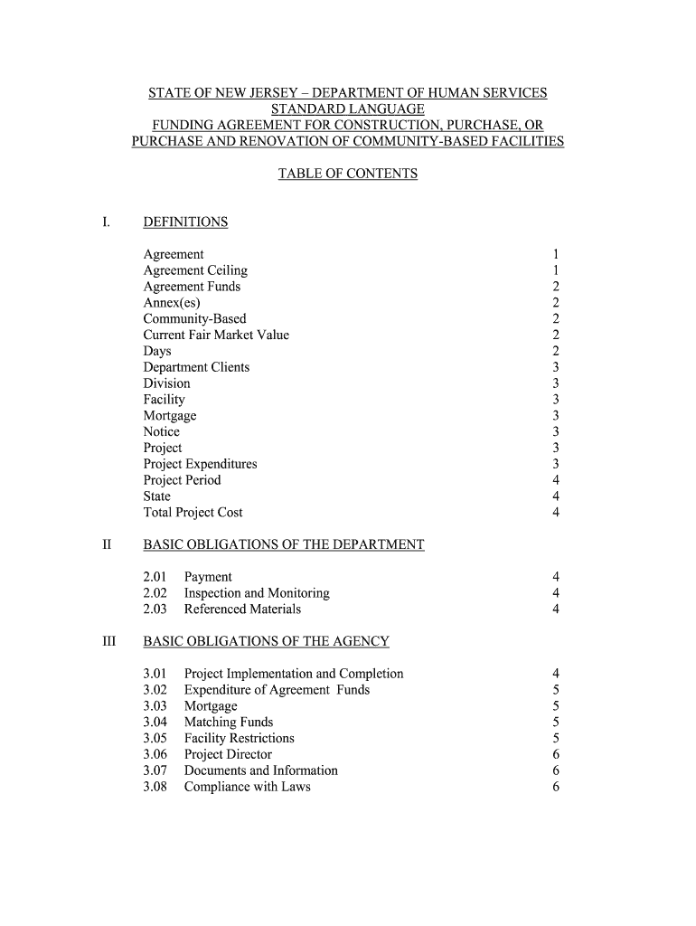 Department of Human Services Standard Language Funding  Nj  Form