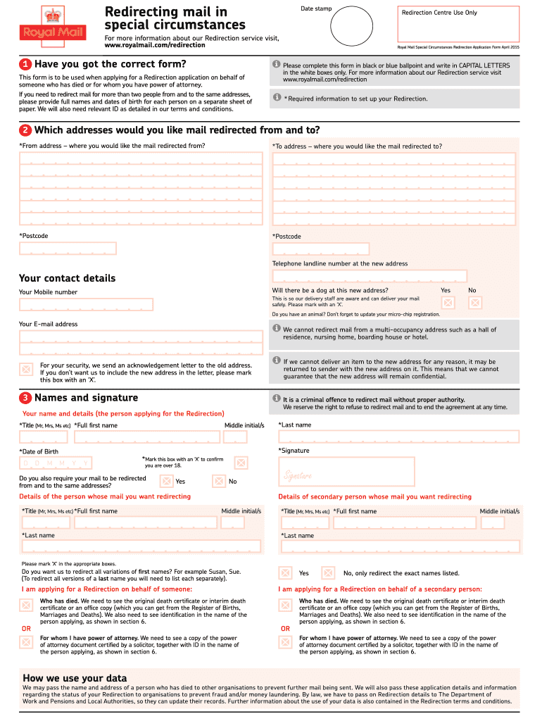 Royal Mail Redirection Form