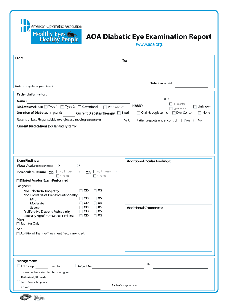 Aoa Diabetic Eye Exam Report  Form