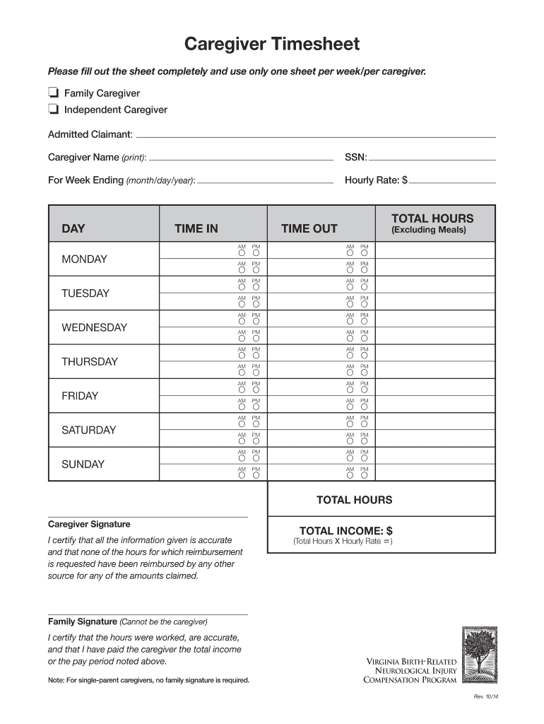 Caregiver Timesheet  Form