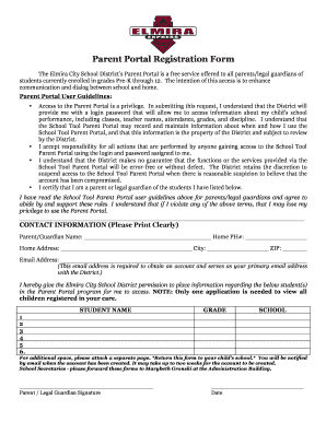 Elmira City School District Parent Portal  Form