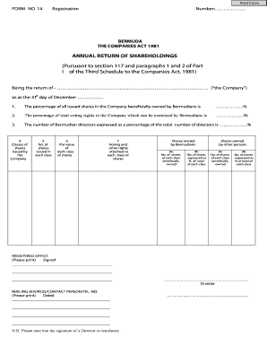 Bermuda Registrar of Companies Form 14 Fillable