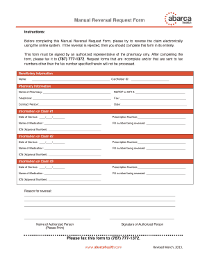 Manual Reversal Request Form Abarca Health