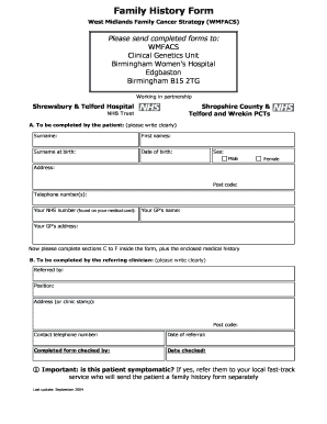 Birmingham Women&#039;s Hospital Genetics Family History Form