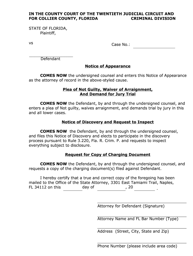 Interactive Notice of Appearance Collier County Clerk of the Circuit  Form