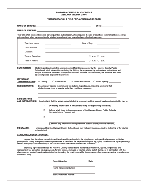 Field Trip Permission Form Hanover County Public Schools